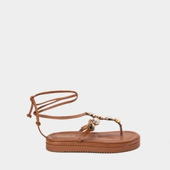 Sandália Feminina Gabriela Amarração Flatform Tachas Caramelo