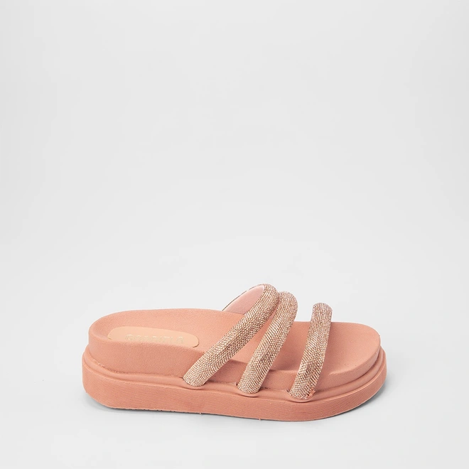 Tamanco Papete Feminino Gabriela Tiras Strass Nude