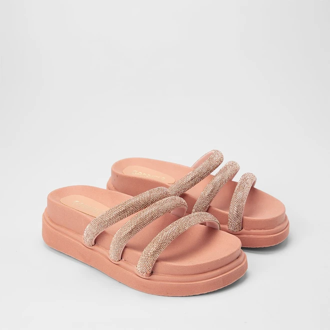 Tamanco Papete Feminino Gabriela Tiras Strass Nude