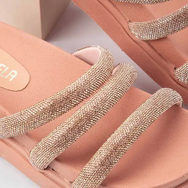 Tamanco Papete Feminino Gabriela Tiras Strass Nude