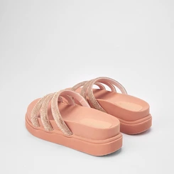 Tamanco Papete Feminino Gabriela Tiras Strass Nude