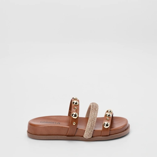 Tamanco Feminino Gabriela Detalhe Strass & Esferas Caramelo