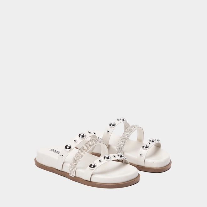 Tamanco Feminino Gabriela Detalhe Strass & Esferas Off White