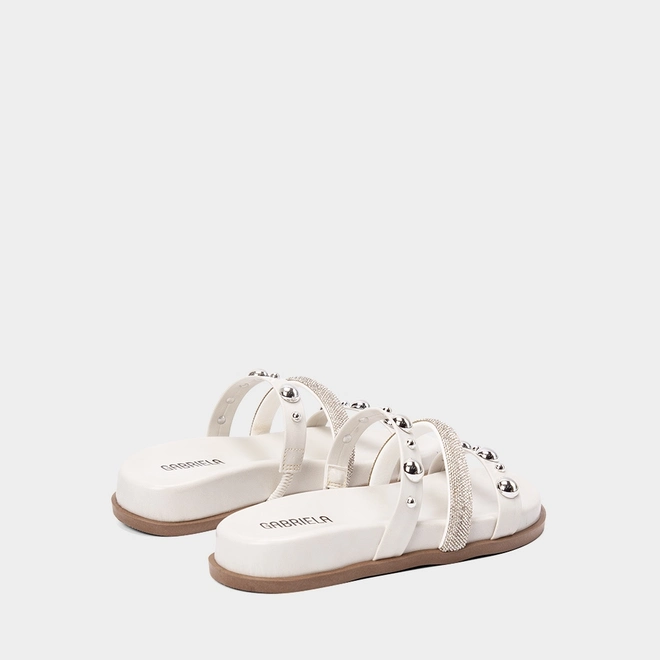 Tamanco Feminino Gabriela Detalhe Strass & Esferas Off White