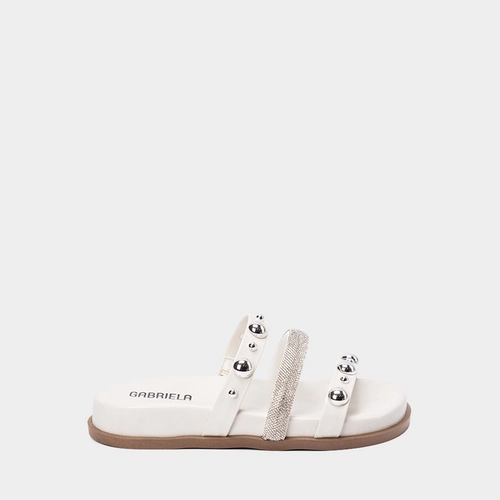 Tamanco Feminino Gabriela Detalhe Strass & Esferas Off White