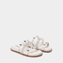 Tamanco Feminino Gabriela Detalhe Strass & Esferas Off White