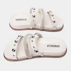 Tamanco Feminino Gabriela Detalhe Strass & Esferas Off White