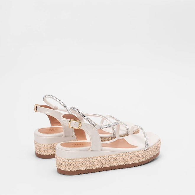 Sandália Feminina Gabriela Ráfia & Strass Off White