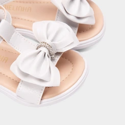 Sandália Bebê Gabrielinha Enfeite Laço Strass & Glitter Branco