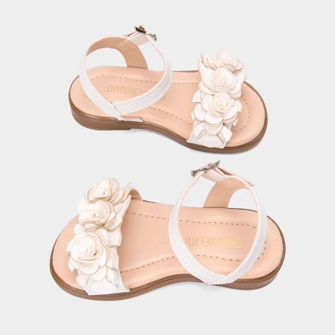 Sandália Bebê Gabrielinha Detalhe Flores Off White