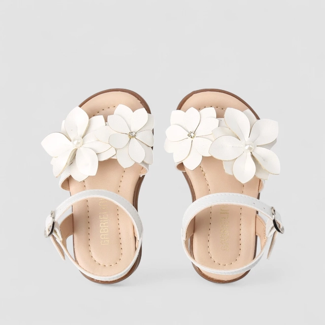 Sandália Bebê Gabrielinha Detalhe Flores Off White