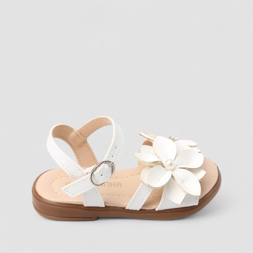 Sandália Bebê Gabrielinha Detalhe Flores Off White