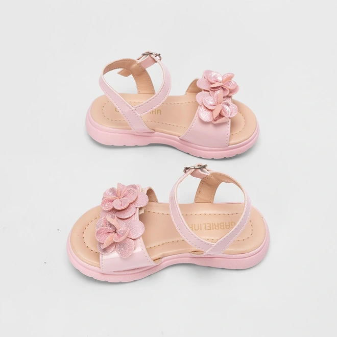 Sandália Bebê Gabrielinha Detalhe Flores & Glitter Rosa