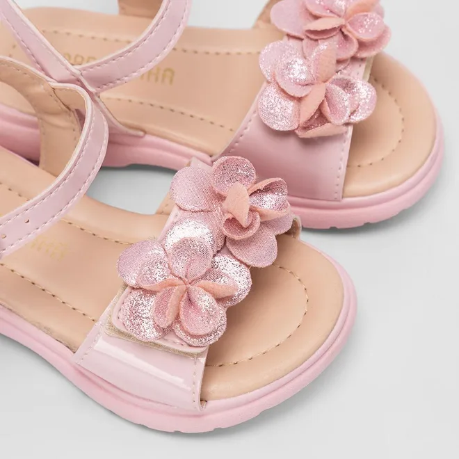 Sandália Bebê Gabrielinha Detalhe Flores & Glitter Rosa