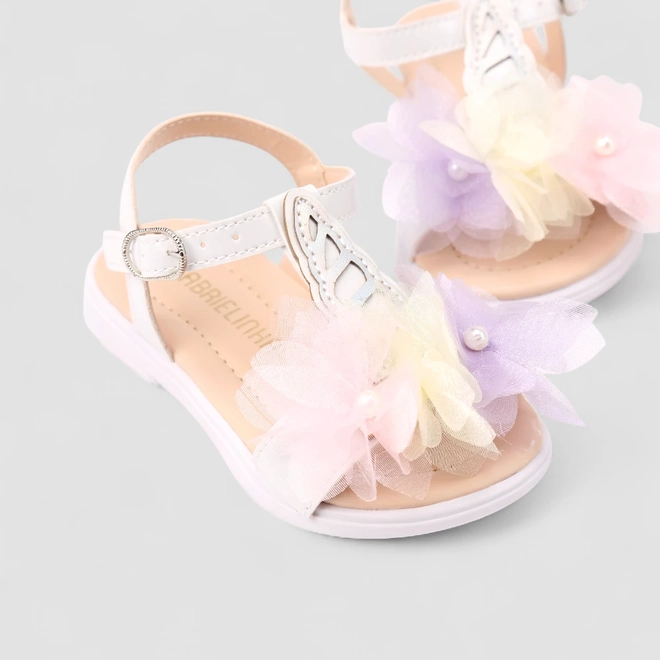 Sandália Infantil Gabrielinha Flores Coloridas Branca