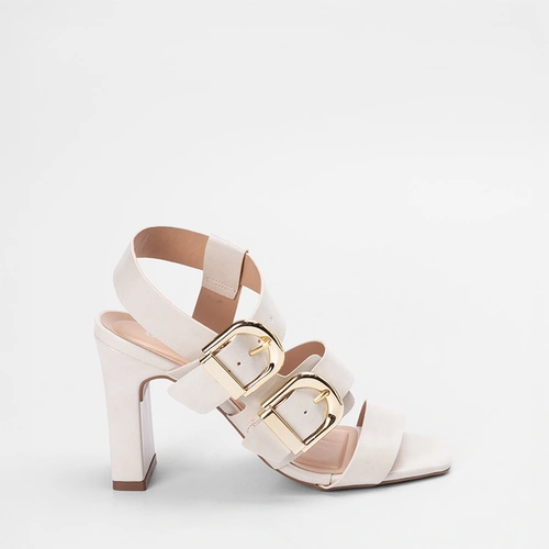 Sandália Feminina Gabriela Salto Reto Alto Tira Dupla Fivela Off-White
