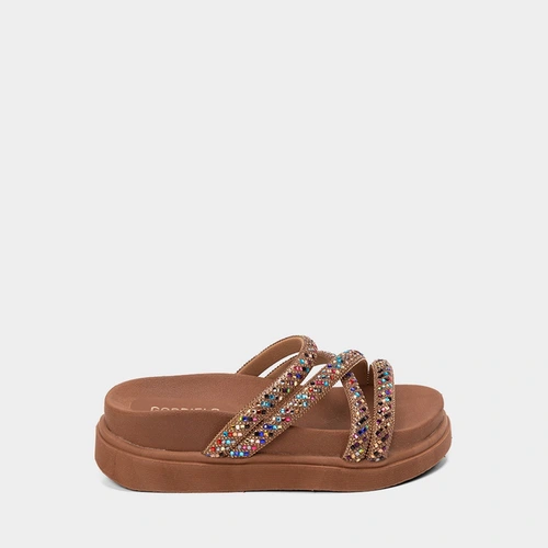 Tamanco Feminina Gabriela Multitiras Strass Caramelo