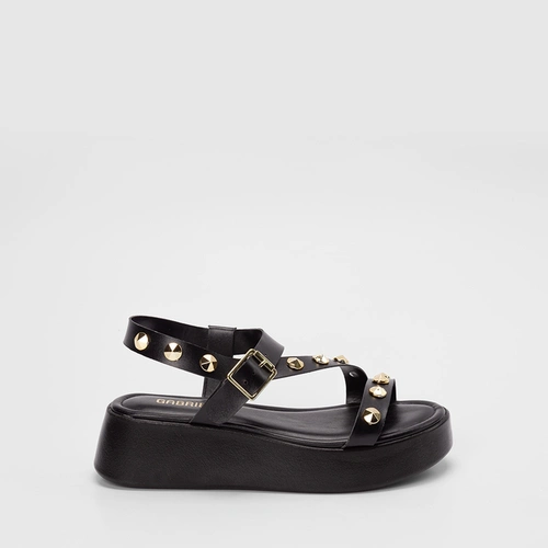 Sandália Feminina Gabriela Plataforma Detalhe Tachas Preto