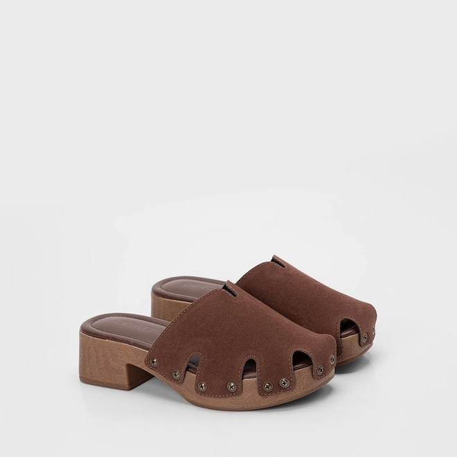 Mule Clog Feminino Beira Rio Camurça Marrom