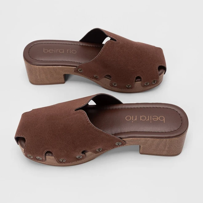 Mule Clog Feminino Beira Rio Camurça Marrom