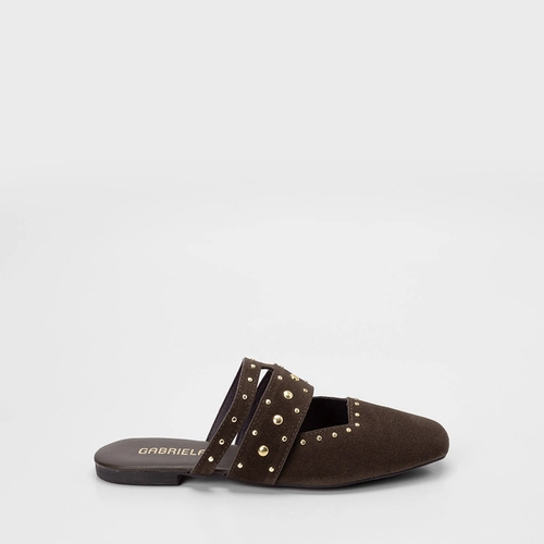 Mule Feminino Gabriela Camurça Tachas Marrom