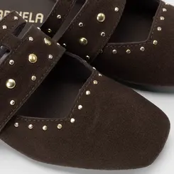 Mule Feminino Gabriela Camurça Tachas Marrom