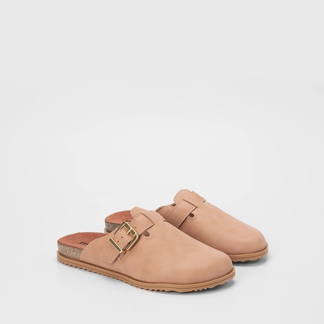 Mule Feminino Moleca Enfeite Fivela Camurça Bege