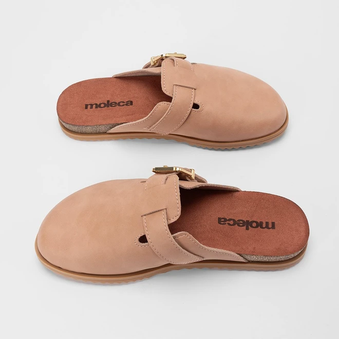 Mule Feminino Moleca Enfeite Fivela Camurça Bege
