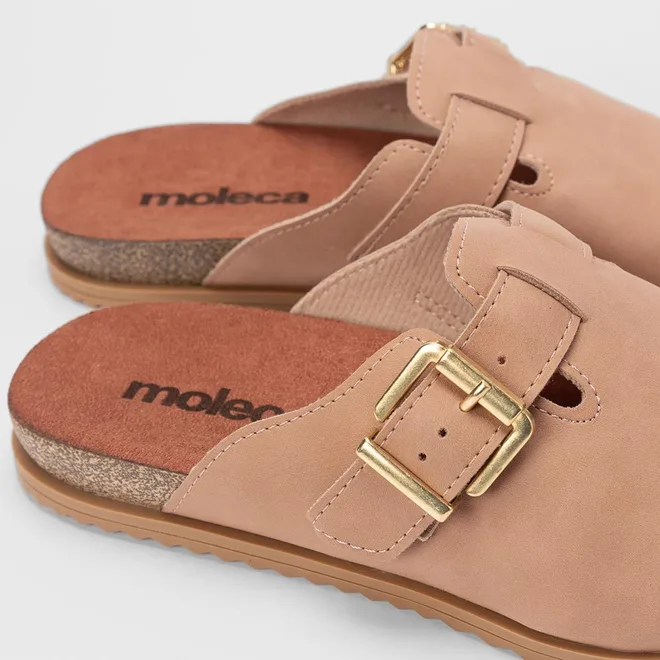 Mule Feminino Moleca Enfeite Fivela Camurça Bege