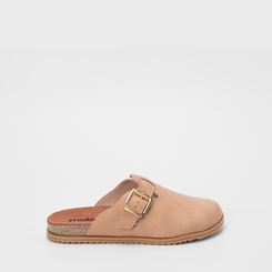Mule Feminino Moleca Enfeite Fivela Camurça Bege