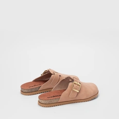 Mule Feminino Moleca Enfeite Fivela Camurça Bege