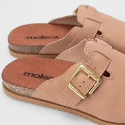 Mule Feminino Moleca Enfeite Fivela Camurça Bege