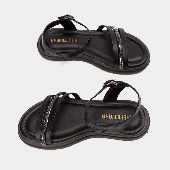 Sandália Infantil Gabrielinha Multitiras Strass Preto