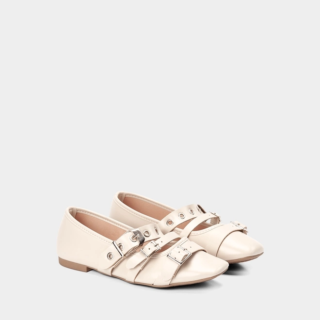 Sapatilha Feminina Gabriela Tira Tripla Fivela Off White