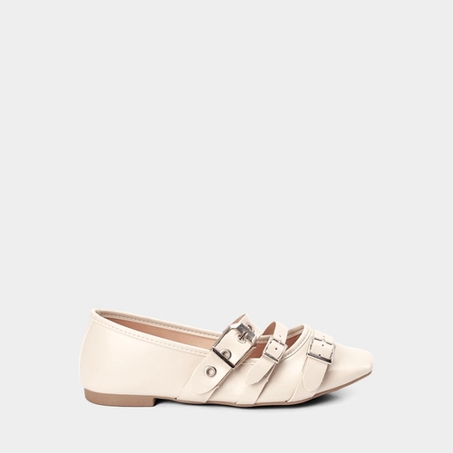 Sapatilha Feminina Gabriela Tira Tripla Fivela Off White