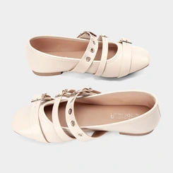 Sapatilha Feminina Gabriela Tira Tripla Fivela Off White