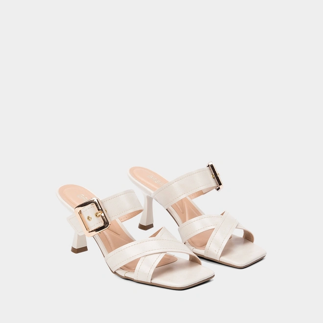 Tamanco Feminino Gabriela Tiras Cruzadas Detalhe Fivela Off White