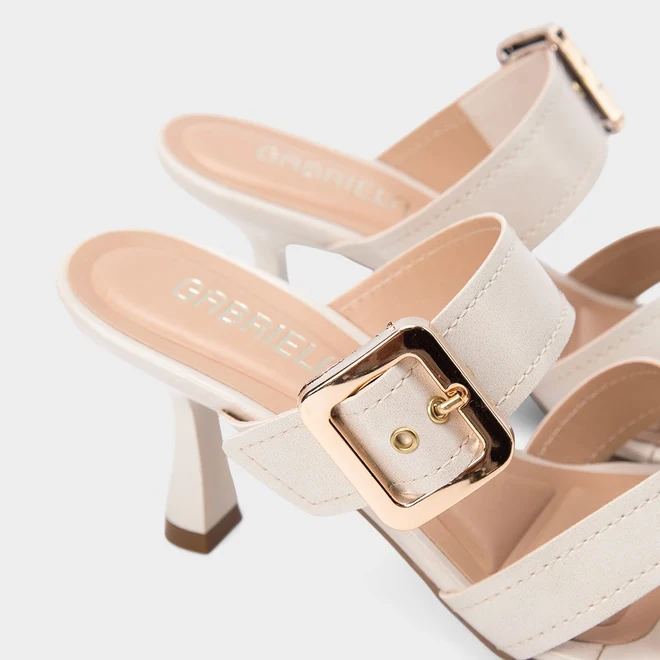 Tamanco Feminino Gabriela Tiras Cruzadas Detalhe Fivela Off White