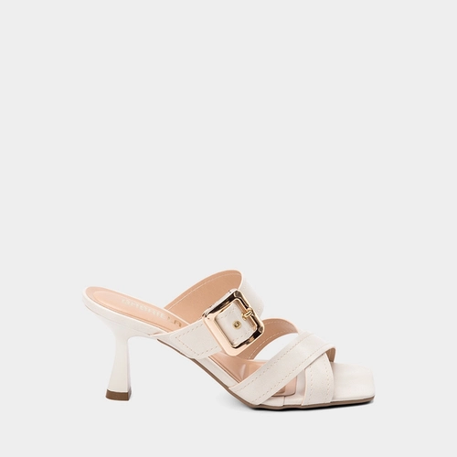 Tamanco Feminino Gabriela Tiras Cruzadas Detalhe Fivela Off White