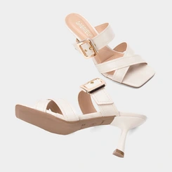 Tamanco Feminino Gabriela Tiras Cruzadas Detalhe Fivela Off White
