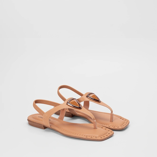 Sandália Rasteira Feminina Mississipi Detalhe Pedraria Caramelo