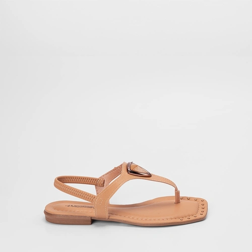 Sandália Rasteira Feminina Mississipi Detalhe Pedraria Caramelo