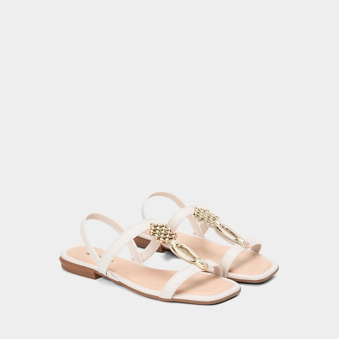 Sandália Rasteira Feminina Mississipi Enfeite Metalizado Off White