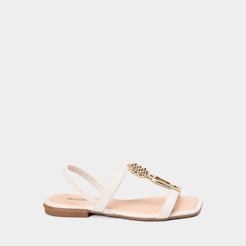 Sandália Rasteira Feminina Mississipi Enfeite Metalizado Off White