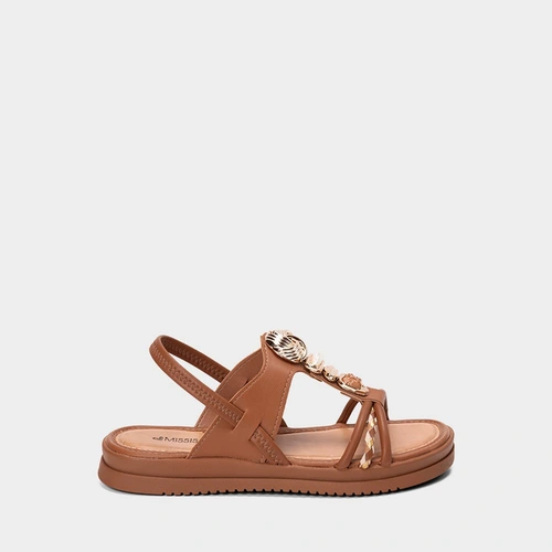 Sandália Feminina Mississipi Detalhe Pedraria & Tressê Caramelo