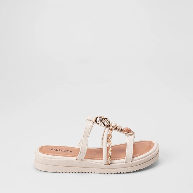 Tamanco Feminino Mississipi Flatform Detalhe Pedraria Off White