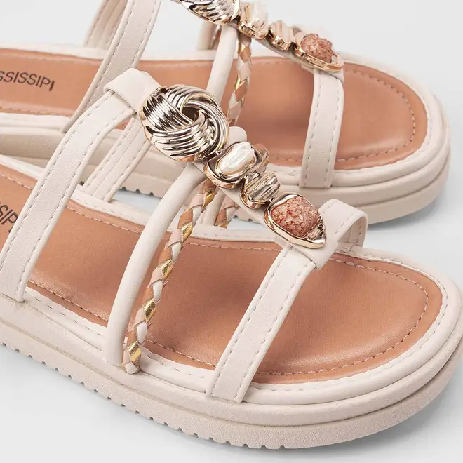 Tamanco Feminino Mississipi Flatform Detalhe Pedraria Off White