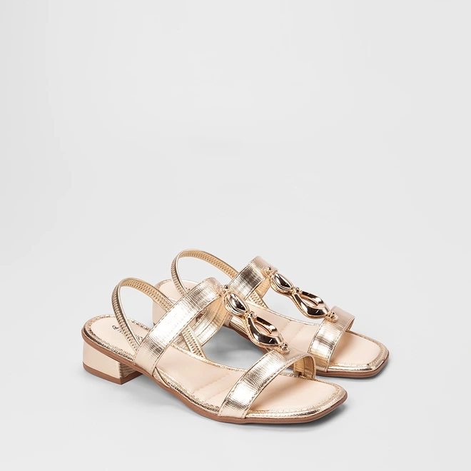 Sandália Feminina Mississipi Salto Baixo Flat Textura Snake Metalizado Ouro