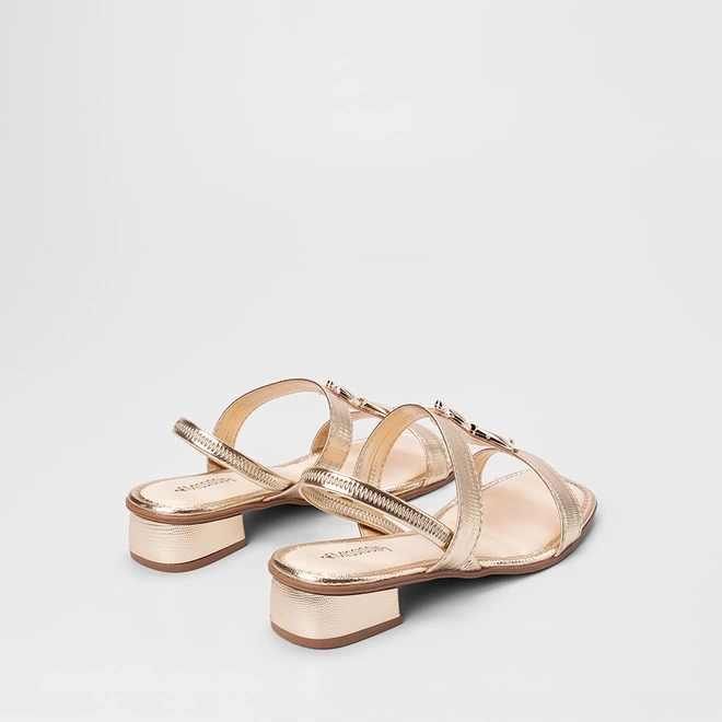Sandália Feminina Mississipi Salto Baixo Flat Textura Snake Metalizado Ouro