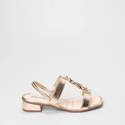 Sandália Feminina Mississipi Salto Baixo Flat Textura Snake Metalizado Ouro